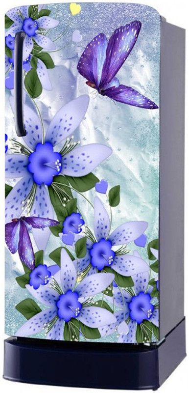 Psychedelic Collection 60 cm Beautifull Flower With Butterfly Decorative Fridge Sticker Self Adhesive Sticker  (Pack of 1)