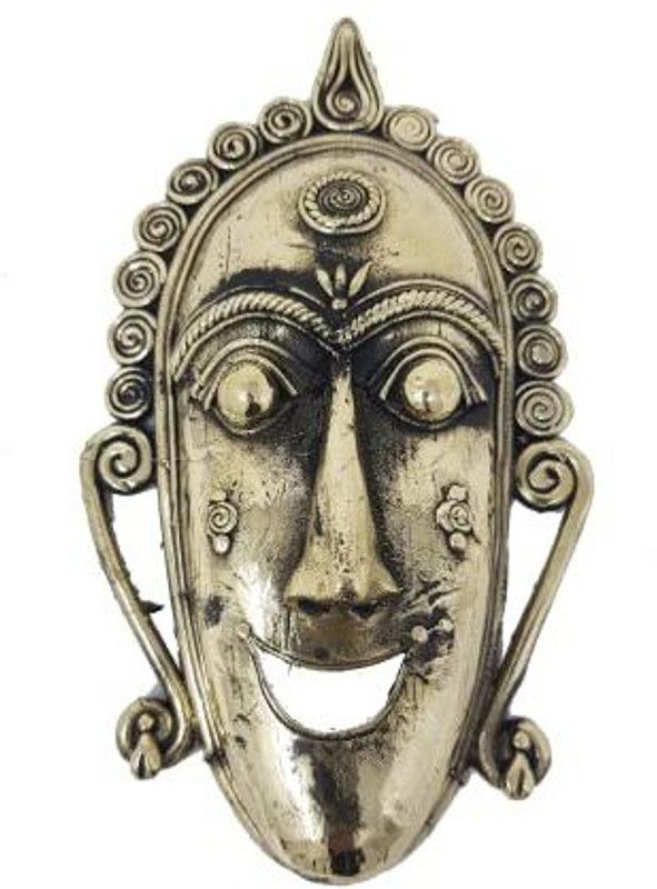 Shabari Emporium Handmade Brass GIS Bastar Dhokra Art Tribal Mask Wall Decorative Showpiece - 20 cm  (Brass, Gold)