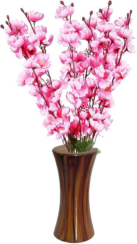 Daissy Raise Artificial Cherry Blossom flowers for home decoration Pink Brown Cherry Blossom Artificial Flower with Pot  (26.5 inch, Pack of 1, Flower Bunch)