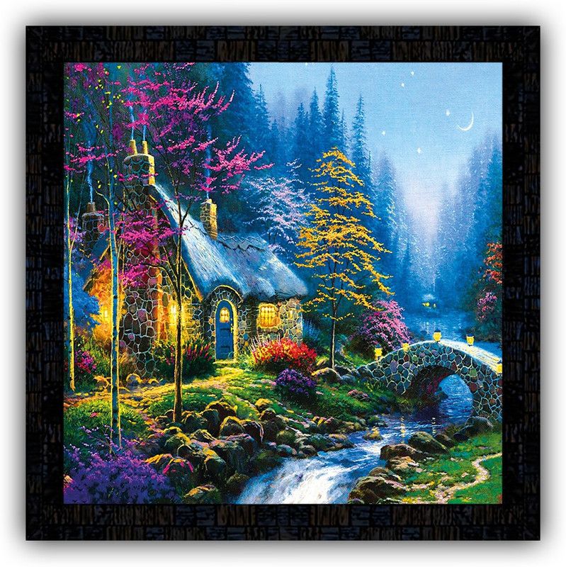 Poster N Frames framed poster of Hand Painted landscape scenery-26029 Digital Reprint 14 inch x 14 inch Painting  (With Frame)
