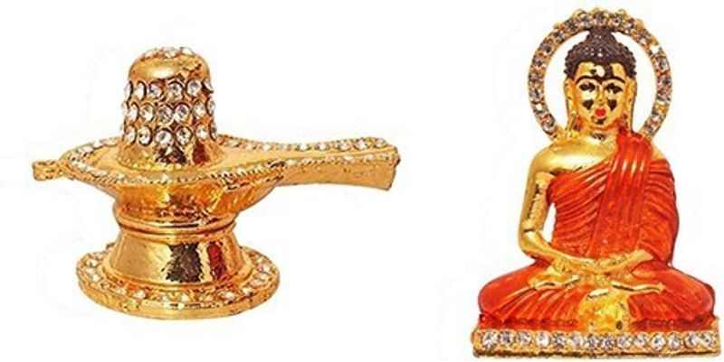 BEI Set of 2 Lord Shiva Shivling Idol God Statue & Sikh Guru Nanak Dev Statue Decorative Figurine idol Decorative Showpiece Decorative Showpiece - 5 cm  (Brass, Multicolor)