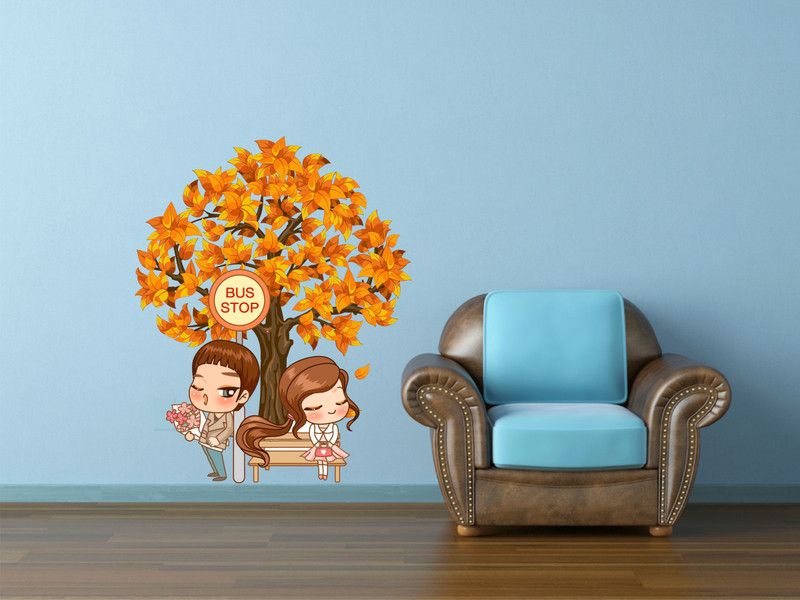 Madhuban Decor 72 cm Madhuban Decor COUPLE WAITING FOR BUS WALL STICKER Self Adhesive Sticker  (Pack of 1)