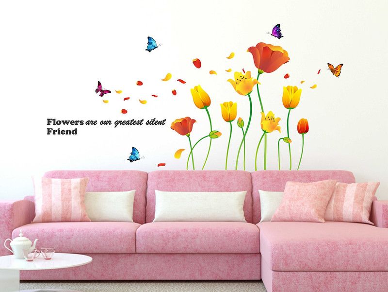 fuzzy 140 cm flowers Self Adhesive Sticker  (Pack of 1)