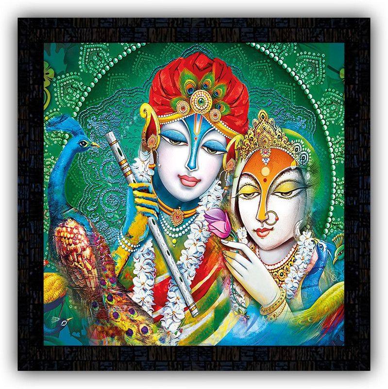 Poster N Frames framed poster of Radha Krishna-4358 Digital Reprint 14 inch x 14 inch Painting  (With Frame)