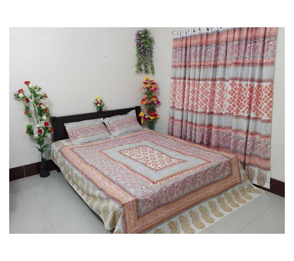 King Size Cotton Multi colors Block Printed Bed Sheet with Matching 2 Pillow Covers-19