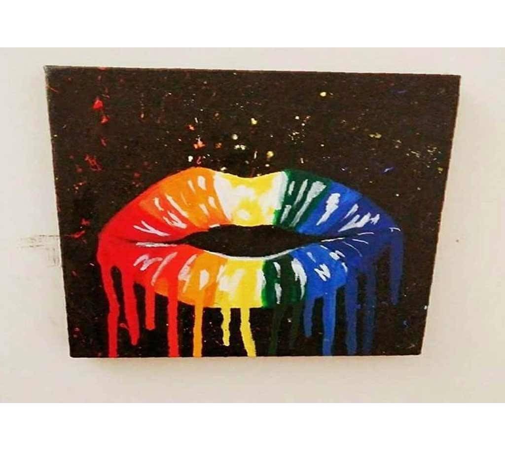 Rainbow lips canvas painting