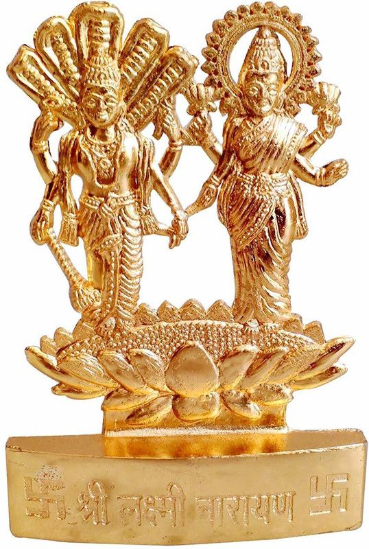 Shriram Traders God Laxmi Narayan Spiritual Religious Metal Gold Plated Statue Decorative Showpiece - 10 cm  (Brass, Gold)