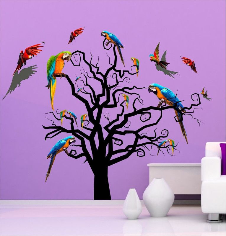 BALKRISHNA WALL STICKER 75 cm NEW HD TREE WITH BIRDS Self Adhesive Sticker  (Pack of 1)