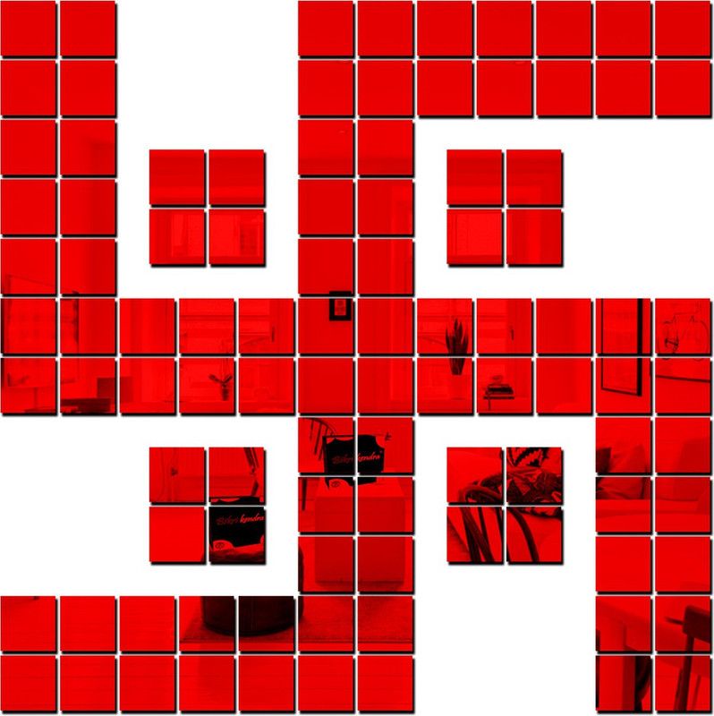 Bikri Kendra 100 cm red swastik - 3D acrylic mirror wall stickers Self Adhesive Sticker  (Pack of 100)