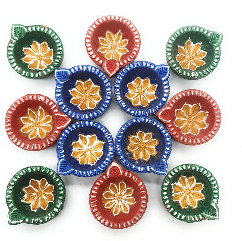 Meepo Earthenware (Pack of 12) Table Diya Set  (Height: 1 inch)