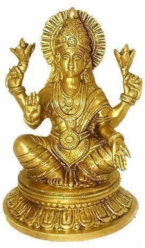 vrindavan shopi Astadhatu (8 Metals) Made Shri Maha Lakshmi Idol/Maha Lakshmi Brass Idol 2000gms Decorative Showpiece - 24 cm  (Brass, Gold)