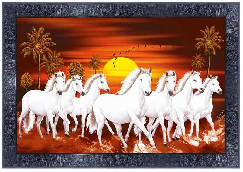 pnf Vastu Seven (7) Horse Frames Wood Photo Frames with Acrylic Sheet (Glass)26074- Digital Reprint 10 inch x 14 inch Painting  (With Frame)