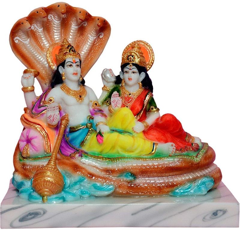 krishnagallery1 Base Vishnu Laxmi Bhagwan Murti Marble Finish Vishnu ji Murti,Vishnu statue, Decorative Showpiece - 18 cm  (Marble, Multicolor)