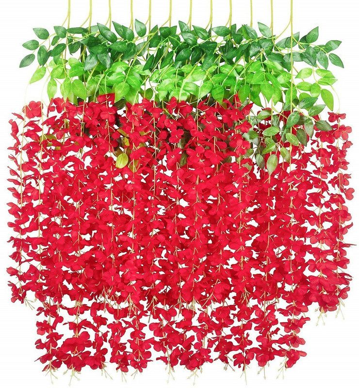 Muskan Arts Red Westeria Artificial Flower  (21.65 inch, Pack of 6, Flower Bunch)