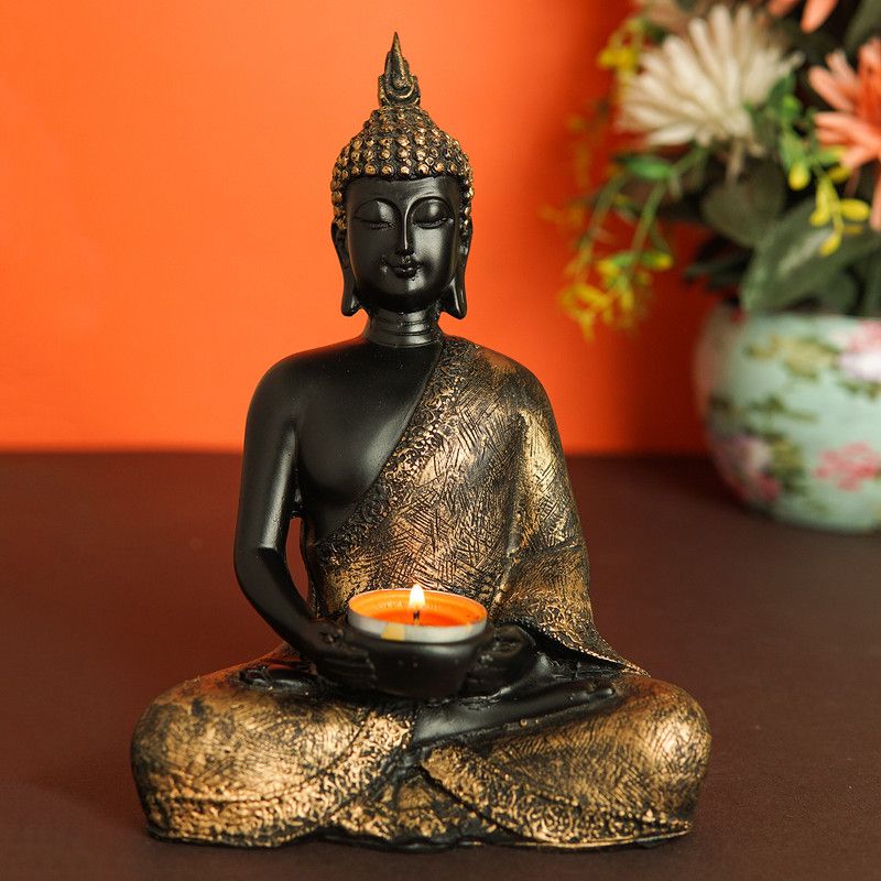 StatueStudio Buddha Statue Buddha Tealight Holder Decor Gautam Buddha Idol Home Décor & Gift Decorative Showpiece - 7.6 cm  (Polyresin, Multicolor)