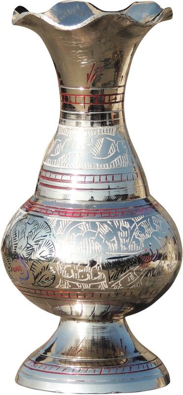 Brass Gift Center Brass Flower pot with Handwork Brass Vase  (6 inch, Multicolor)