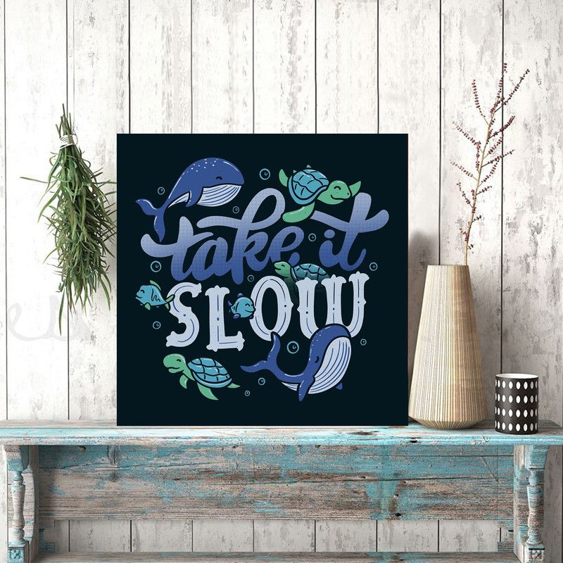 Chaque Decor "Take It Slow" Textured Wall Art Panel in pinewood(9.5x9.5) Digital Reprint 9.5 inch x 1 inch Painting  (Without Frame)