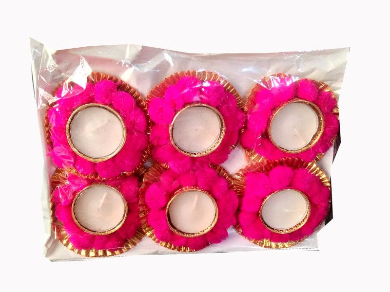 TECHNOCHITRA Pomp Pomp Design Pack Of 6 Floating Candles Pink Candle  (Pink, Pack of 6)