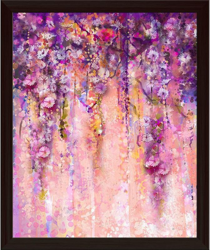 Pink & Violet Color Flowers Canvas Painting Dark Brown Frame 20x24.2inch Canvas 24.2 inch x 20 inch Painting