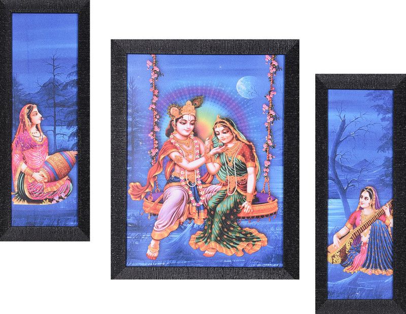 Bhushan Decor Wall Painting Digital Reprint 22 inch x 14 inch Painting  (With Frame, Pack of 3)