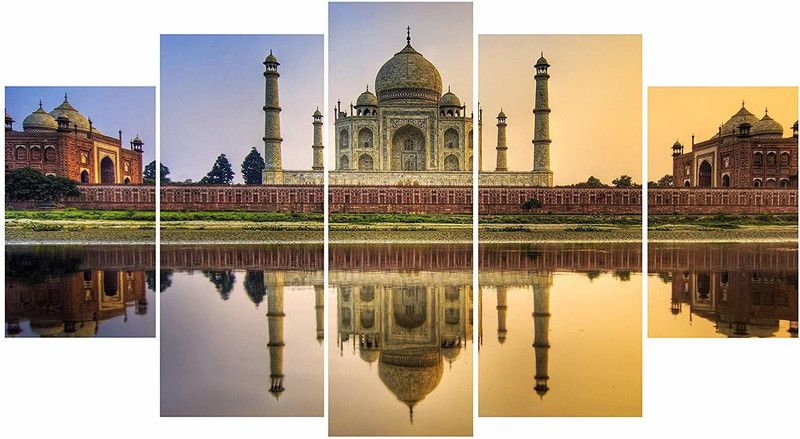 Kartik Digital Print 5 Panel Taj Mahal Wall Decor Wall Art Wooden Painting Wallpapers for Home Pack of 5  (Multicolor)