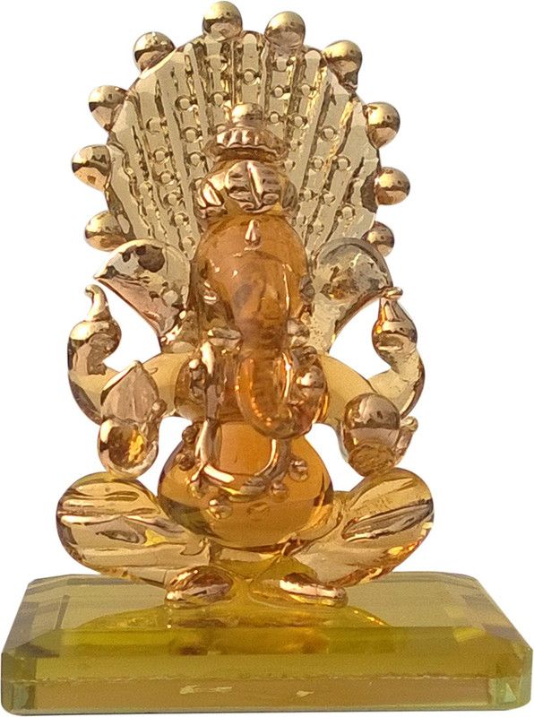 Mann Retails Ganesh ji chakra of yellow crystal Decorative Showpiece - 6.5 cm  (Glass, Yellow)