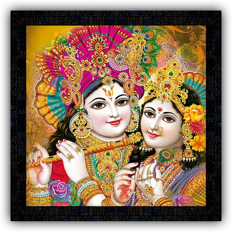Poster N Frames framed poster of Radha Krishna-4355 Digital Reprint 14 inch x 14 inch Painting  (With Frame)