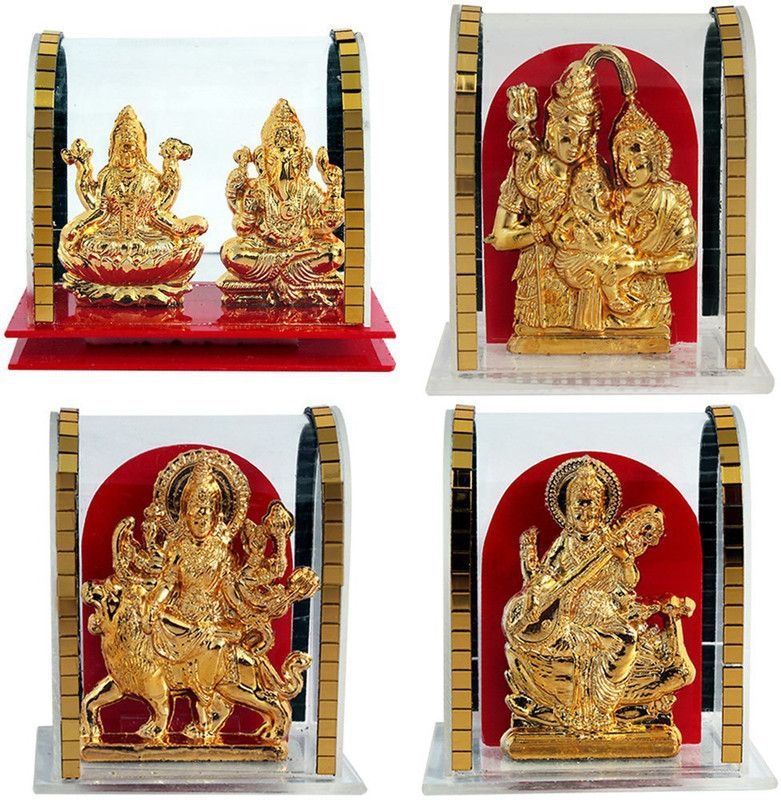 ART N HUB Set of 4 Idol God Laxmi Ganesha/Maa Durga/Sarswati/Shiv Parivar Decorative Showpiece - 6 cm  (Gold Plated, Gold)