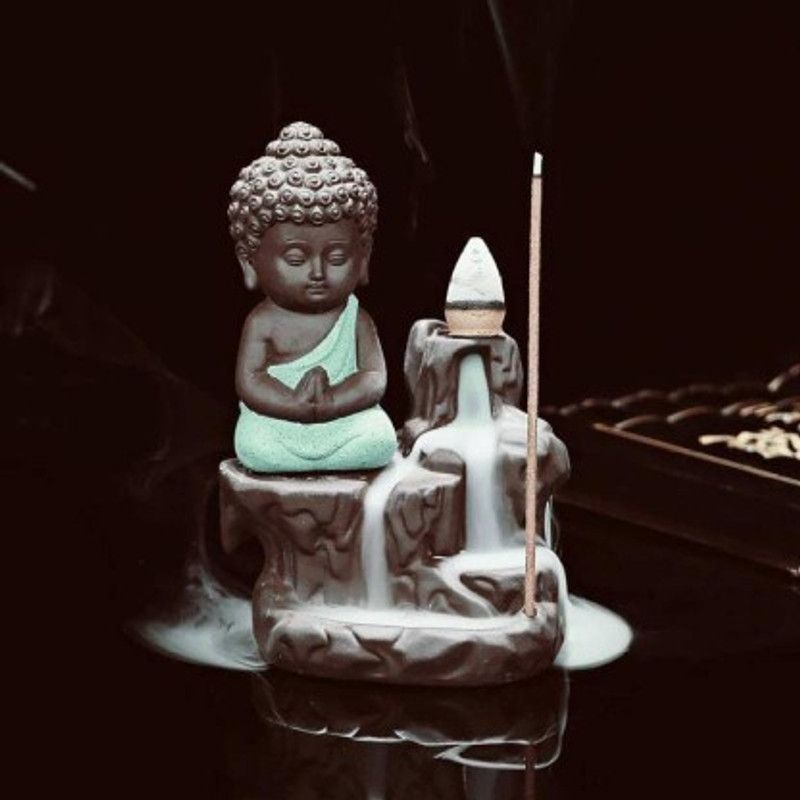 Marwah Monk Buddha Smoke Back flow Cone Incense Holder- With 10 Free Incence Cones Decorative Showpiece - 12 cm (Polyresin, Multicolor) Decorative Showpiece - 12 cm  (Polyresin, Multicolor)