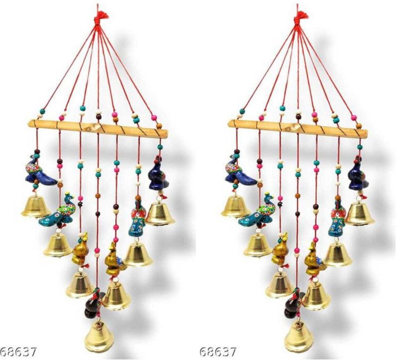 khushbu handicrafts Multicolor Handmade Peacock set of2 Windchimes for Home Decor Hanging Decorative Showpiece - 30 cm  (Paper Mache, Multicolor)