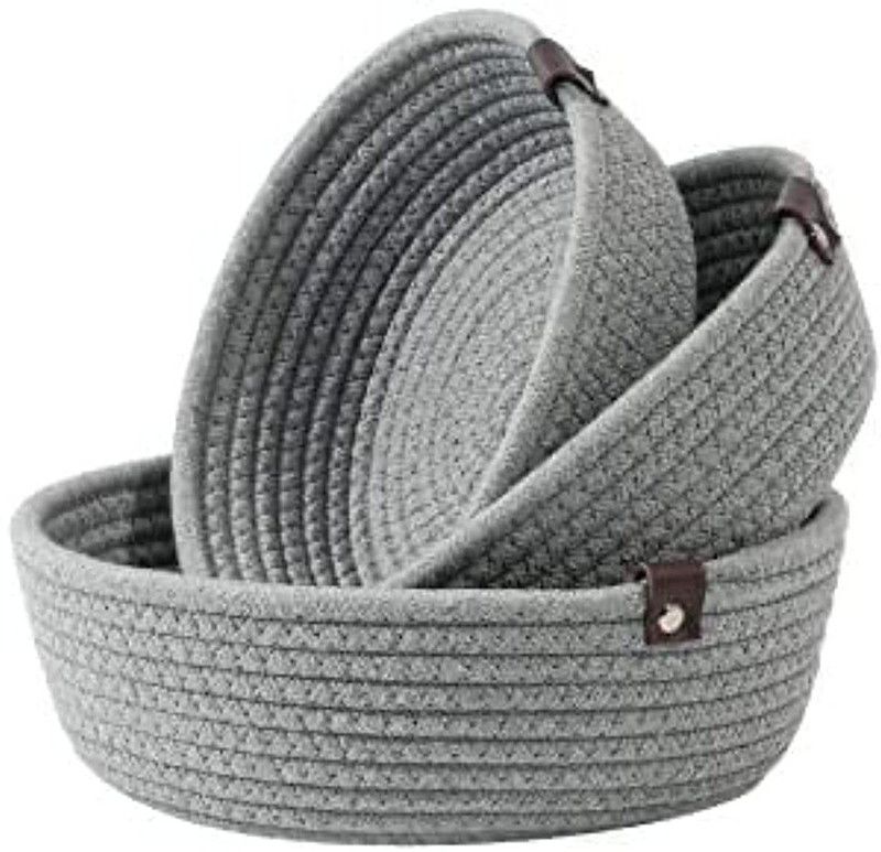 Onesto Grey set of 3 Cotton Flower Basket  (W: 26 cm x H: 9 cm x D: 3 cm)