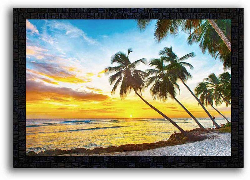 Poster N Frames UV Art Print of landscape scenery painting with wooden synthetic frame Digital Reprint 14 inch x 20 inch Painting  (With Frame)