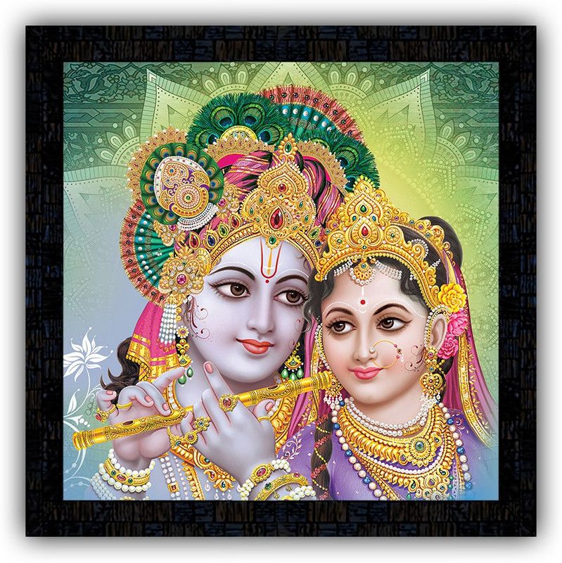 Poster N Frames framed poster of Radha Krishna-4293 Digital Reprint 14 inch x 14 inch Painting  (With Frame)