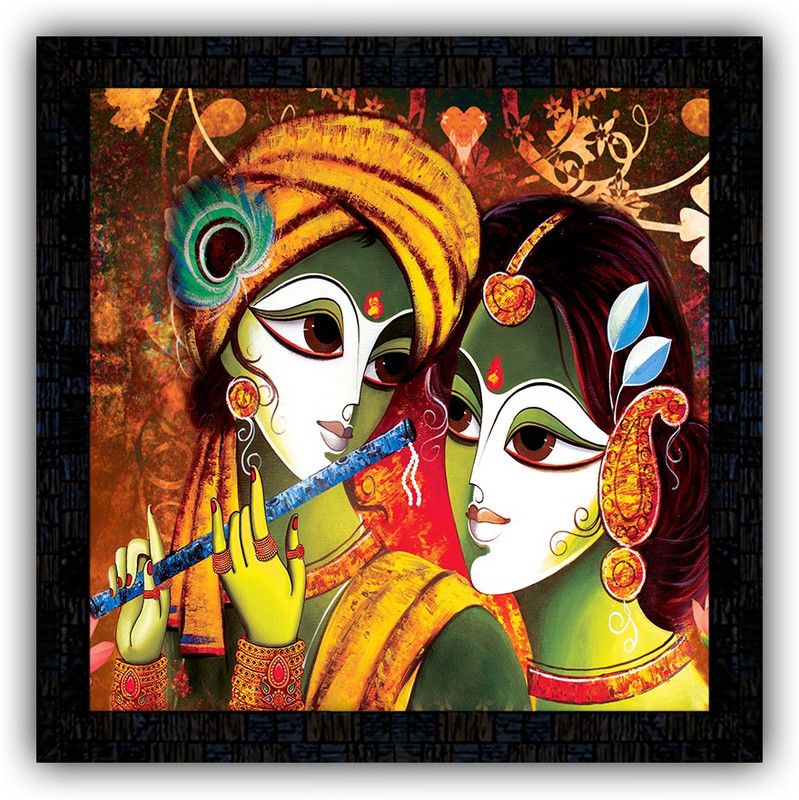Poster N Frames framed poster of Radha Krishna-18168 Digital Reprint 14 inch x 14 inch Painting  (With Frame)