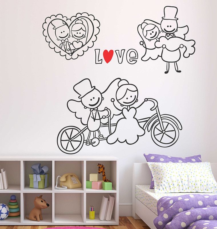 Wollfill 57 cm Beautiful Love Doodles Decorative Wallsticker Self Adhesive Sticker  (Pack of 1)