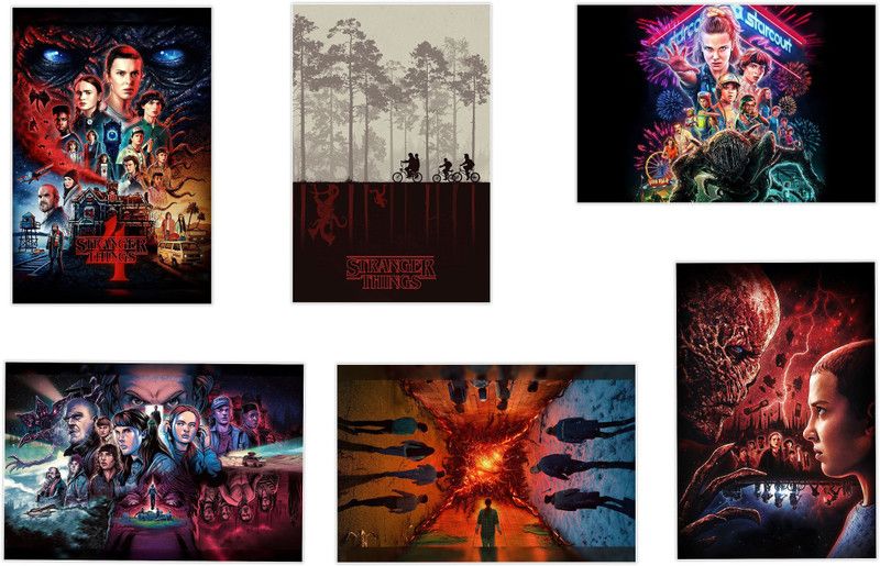 Pack of 6 Stranger Things Netflix TV Series Posters | High Definition Resolutions Large Size Wall Poster for Room decor Paper Print  (12 inch X 18 inch, Rolled in safety tube)