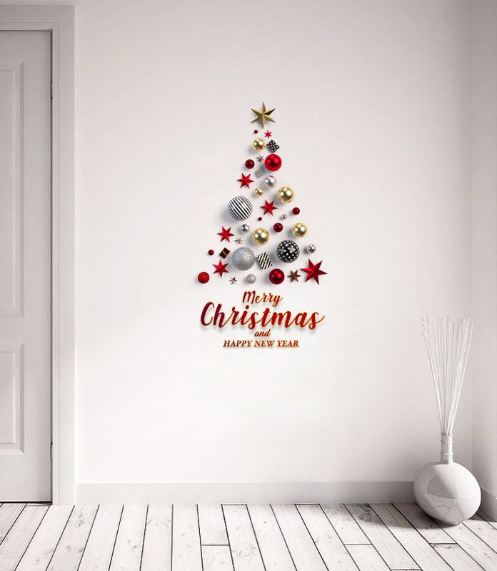 Psychedelic Collection 70 cm Decoratuve beautiful christmas tree multicolor pvc vinyl wall sticker Self Adhesive Sticker  (Pack of 1)