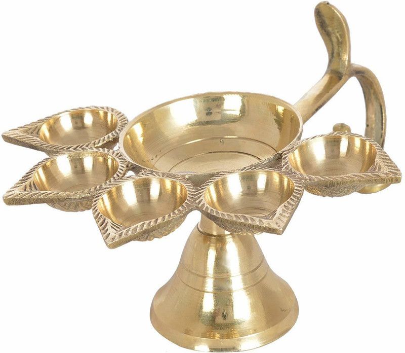 VANNEF Brass Panch Deepak Aarti, Brass Diya for Pooja, Diya Stand for Mandir Brass Table Diya  (Height: 3 inch)