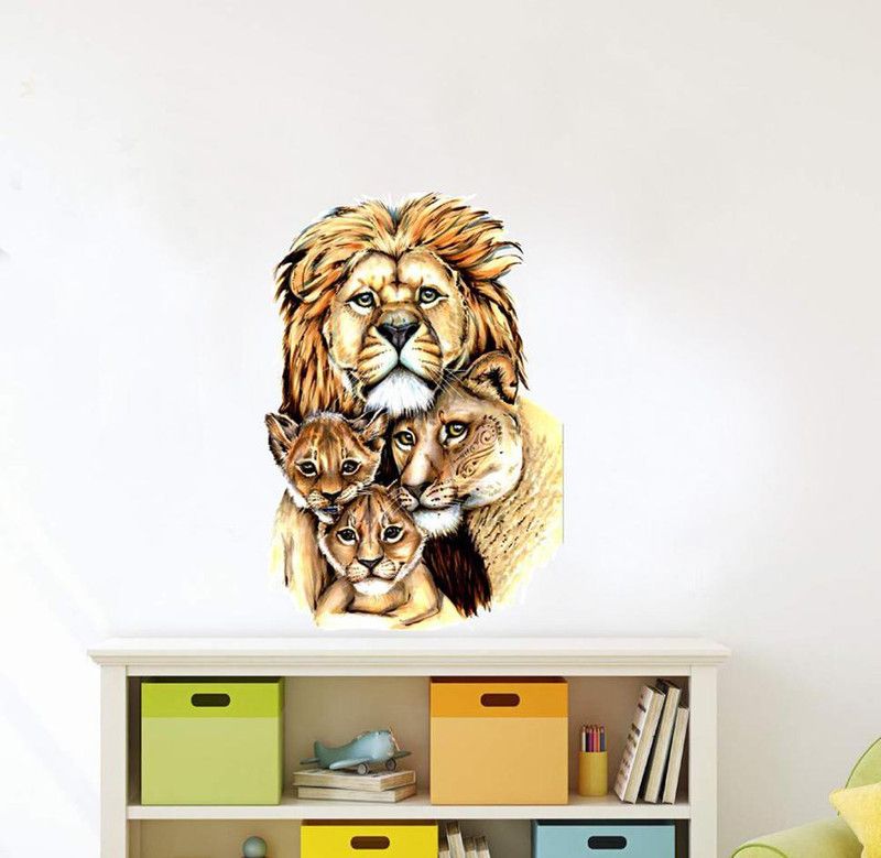 seadecor 48 cm global graphics decorative lions family Reusable Sticker  (Pack of 1)