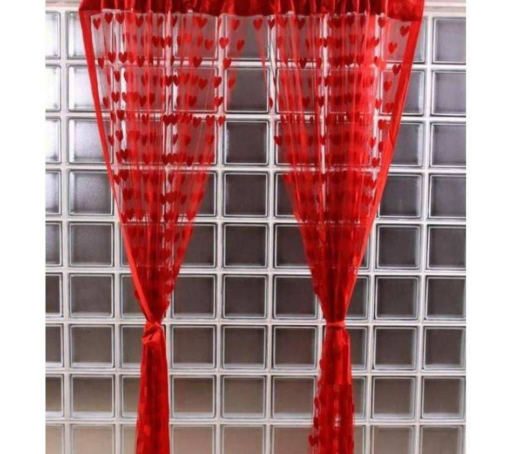 Handloomhub Red Heart Net Curtains 2 Pcs