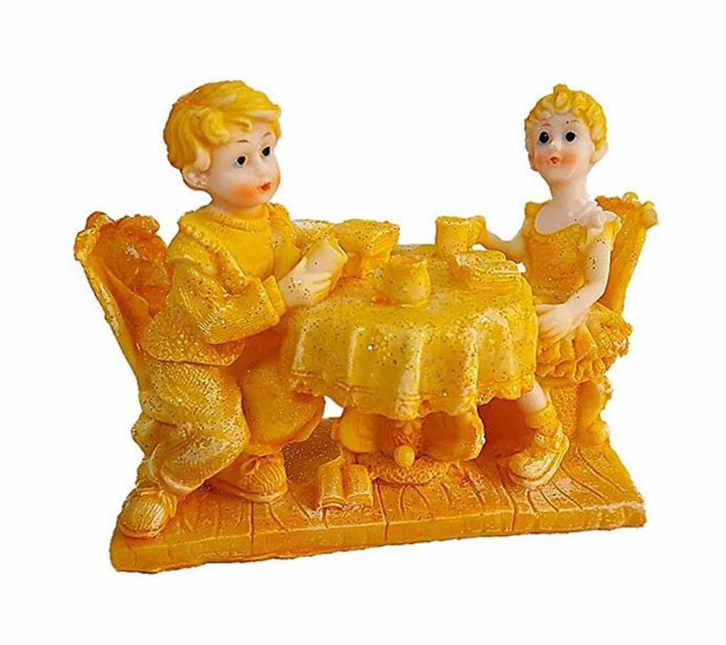 Little Boy & Girl Sitting for Tea Golden Showpiece Gift