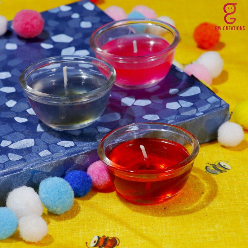 GW Creations Smokeless Gel Candle Medium Bowl Red Pink Blue Candle  (Red, Pink, Blue, Pack of 3)
