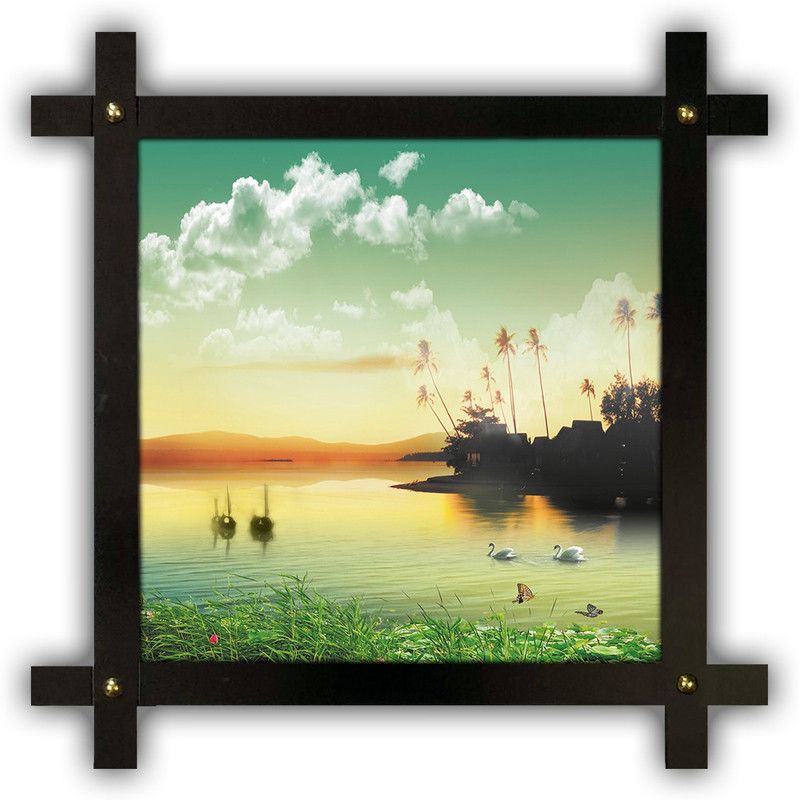 Poster N Frames Cross Wooden Frame Hand-Crafted with photo of Natural Landscape Scenery 25363 Digital Reprint 16.5 inch x 16.5 inch Painting  (With Frame)