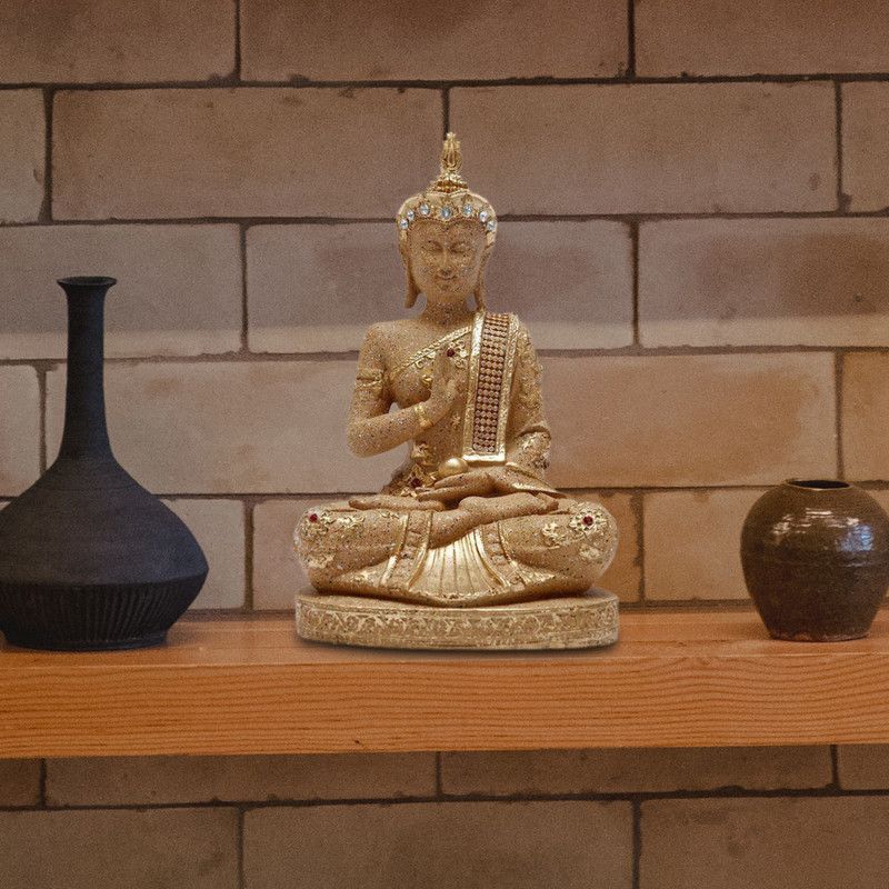 FABZONE Fabzone Antique Look Lord Buddha Idol God Gautam Buddh Statue FengShui Decorative Spiritual Vastu Showpiece Figurine-Religious Pooja Murti Gift Item Decorative Showpiece - 28 cm  (Polyresin, Gold)