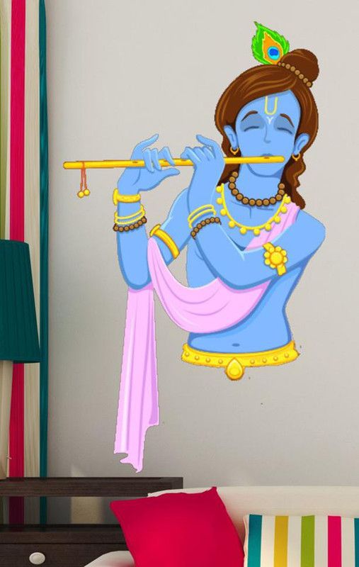 balkrishna wall stickers 60 cm lord krishna decorative wall sticker Size-35x60cm298 Self Adhesive Sticker  (Pack of 1)