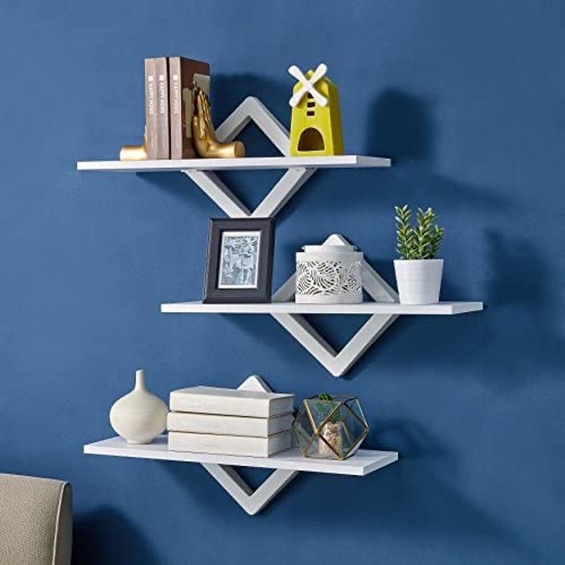 DecorEnBois Wall Mounted Rack Shelves Set of 3 Shelves for Living/Bedroom Decor (White) MDF (Medium Density Fiber) Wall Shelf  (Number of Shelves - 3, White)