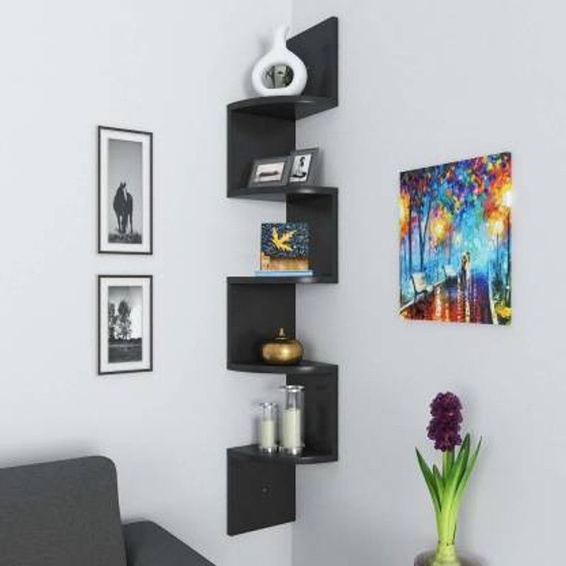 ANB Enterprises Wall shelf for living room Zig zeg shape shelves shelves corner rack shelf MDF MDF (Medium Density Fiber) Wall Shelf  (Number of Shelves - 5, Black)