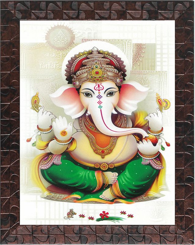 Indianara Lord Ganesha Painting (4327GBNN) -Synthetic Fame, 10 x 13 Inch Digital Reprint 13 inch x 10.2 inch Painting  (With Frame)