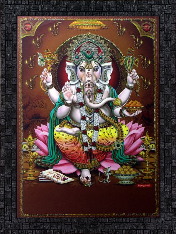 Janki Beautiful Ganesha Wall Painting with Frame Digital Reprint 16 inch x 12 inch Painting  (With Frame)