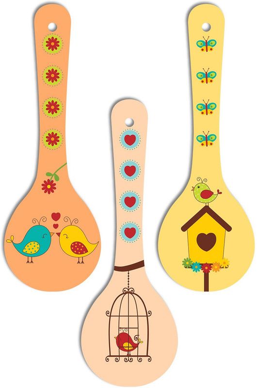 Artvibes Beautiful Birds Decorative Wooden Wall Hanging Decor Item for Home (WH_5009N) Pack of 3  (20 inch X 13 inch, Yellow)